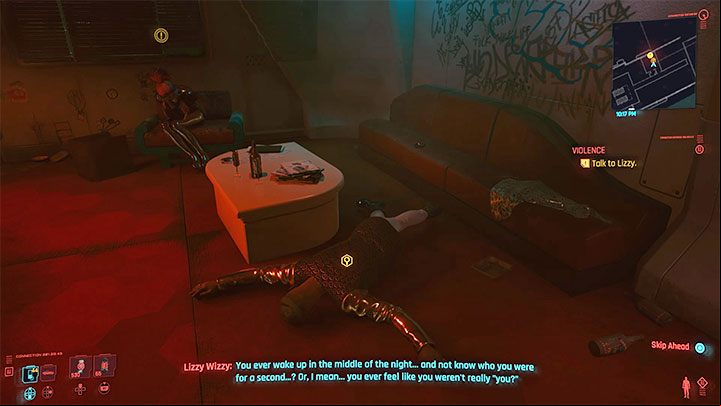 If you have told Lizzy the truth about Liam, expect another call from her and a request to meet again at the No-Tell Motel - Cyberpunk 2077: Violence - walkthrough - Exploration - Cyberpunk 2077 Guide