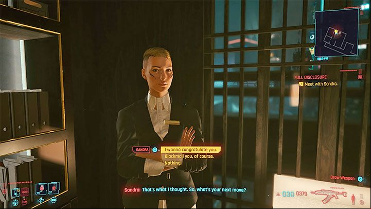 Whether you broke into the databank or not, you don't have to call Sandra and agree to meet with her to deliver it - Cyberpunk 2077: Full Disclosure - walkthrough - Exploration - Cyberpunk 2077 Guide