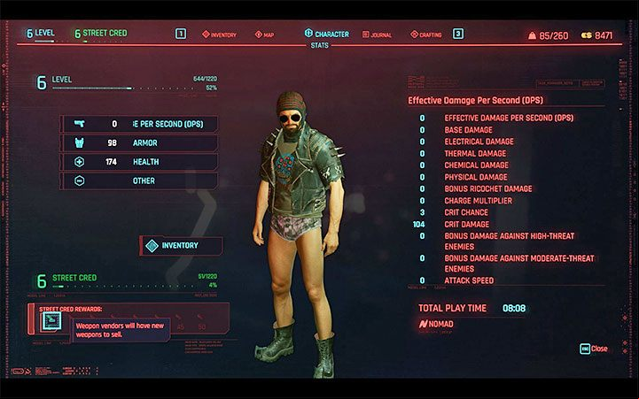 The hero's model appears every time you open the inventory window - Cyberpunk 2077: TPP, looking at V - Appendix - Cyberpunk 2077 Guide