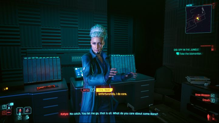 After Katya shares the information regarding the cache, you can still kill her e - Cyberpunk Phantom Liberty: Gig: Spy in the Jungle - walkthrough - Gigs - Cyberpunk 2077 Guide