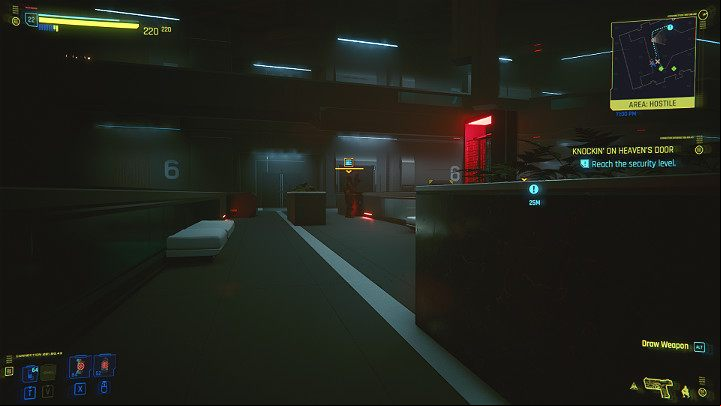 This floor is patrolled by two more guards and one drone - Cyberpunk 2077: Knockin on Heavens Door - walkthrough - Act 3 - Cyberpunk 2077 Guide