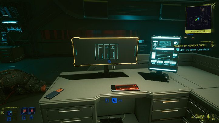 Use the computer shown in the picture above, go to the local network tab, and enable the access authorization to the server room - Cyberpunk 2077: Knockin on Heavens Door - walkthrough - Act 3 - Cyberpunk 2077 Guide