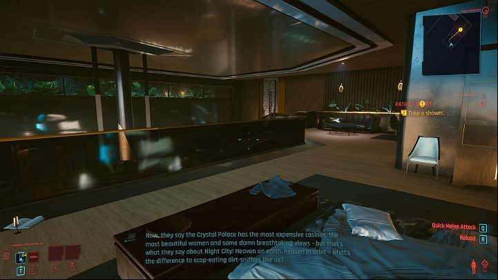 After a short while, V wakes up in one of the apartments in Night City - Cyberpunk 2077: Johnnys ending - collaboration with Rogue - Endings - Cyberpunk 2077 Guide