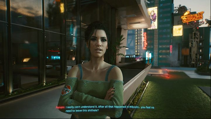 They go downstairs to the lower floor of the apartment - Cyberpunk 2077: Johnnys ending - collaboration with Rogue - Endings - Cyberpunk 2077 Guide