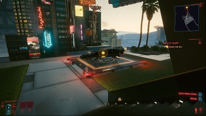 V goes out to the garden, where the AV sent by Delamain is waiting for him - Cyberpunk 2077: Johnnys ending - collaboration with Rogue - Endings - Cyberpunk 2077 Guide