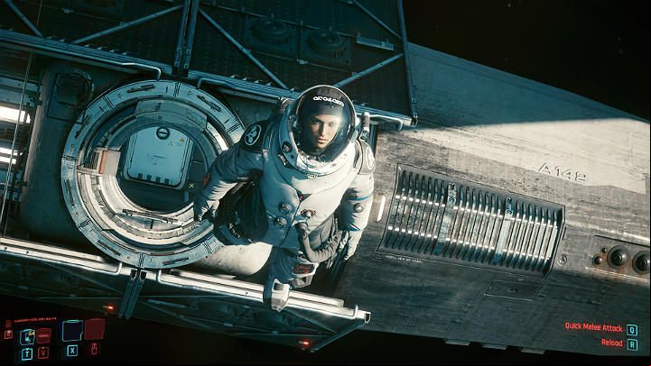 V will activate the decompression process and then open the gates, push away from the vehicle and go into space - Cyberpunk 2077: Johnnys ending - collaboration with Rogue - Endings - Cyberpunk 2077 Guide