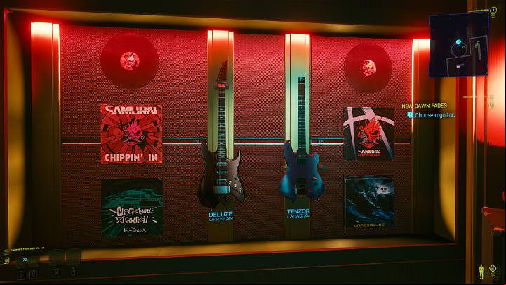 In the store, the salesman offers one of the cheaper guitar models, but Johnny is looking for something special - a real electric guitar - Cyberpunk 2077: Johnnys ending - collaboration with Rogue - Endings - Cyberpunk 2077 Guide