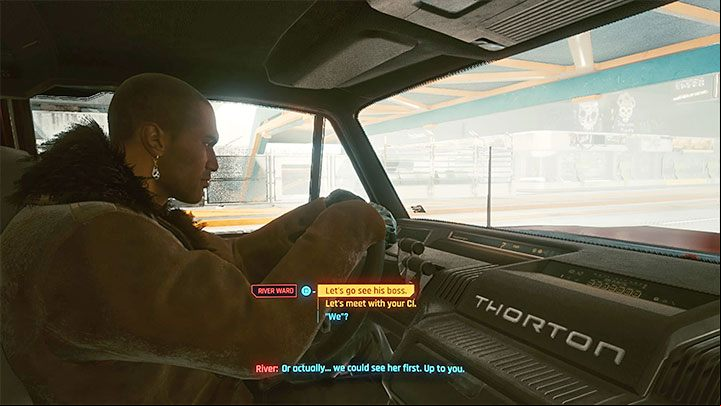 After the conversation get into Ward's car - Cyberpunk 2077: I Fought the Law (River) walkthrough - Exploration - Cyberpunk 2077 Guide