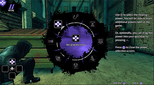 Power selection screen - Tutorial - alleys - Chapter 0 - DARK - Game Guide and Walkthrough