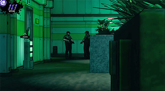 Guards talking near the exit from the lobby - Geoforge - lobby - Chapter 2 - DARK - Game Guide and Walkthrough
