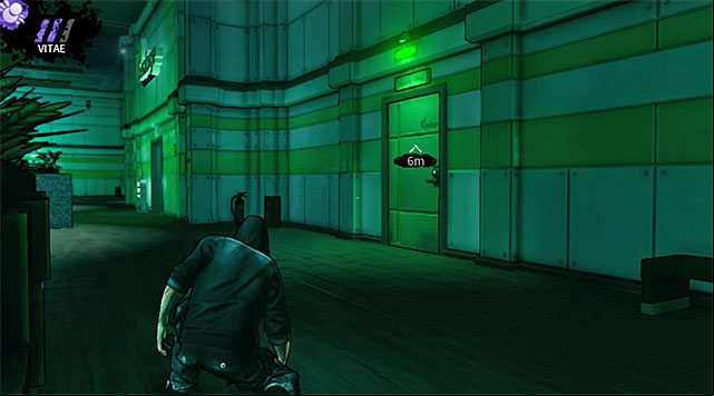 All of the actions described on this page have one common goal and that is to reach a door leading to the security office (screen above) - Geoforge - lobby - Chapter 2 - DARK - Game Guide and Walkthrough