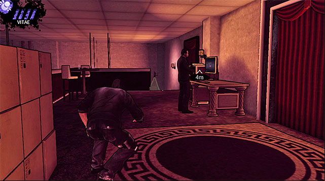 I recommend that you start by eliminating the guard whos moving between the central part of the balcony and the staircase without the camera - Atlantis - Titty Twister - Chapter 3 - DARK - Game Guide and Walkthrough