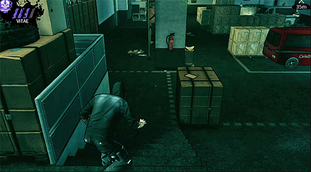 It doesnt matter if youve decided to ignore the first guard or to eliminate him, because in both cases you should proceed to the stairs seen on the screen above - Atlantis - warehouse - Chapter 3 - DARK - Game Guide and Walkthrough
