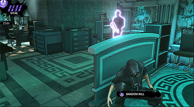 Quickly take cover to the right and wait for all enemies to reach their designated posts (dont try running to the exit from the security office, because you wont make it in time and as a result you will be noticed by enemy forces) - Atlantis - security office - Chapter 3 - DARK - Game Guide and Walkthrough