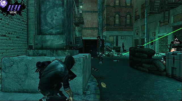 Make a stop once youve reached a small brick wall (screen above) and take some time to familiarize yourself with the current situation - The Hole - second backyard - Chapter 4 - DARK - Game Guide and Walkthrough