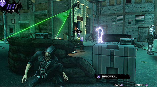 If you dont want to kill anyone in this location then you may perform an extremely risky attempt of using teleportation (Shadow Leap ability) to transport Eric directly to the inside of the old cinema (screen above) - The Hole - second backyard - Chapter 4 - DARK - Game Guide and Walkthrough