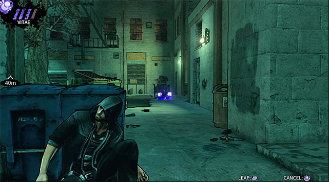 Start off by taking cover behind the nearest dumpsters - The Hole - first courtyard - Chapter 4 - DARK - Game Guide and Walkthrough