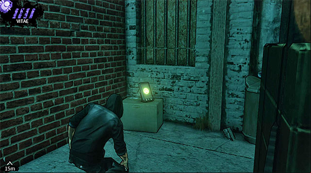 Proceed to a side alley after a successful teleportation and its especially important if your jump wasnt perfect and resulted in the UV generator becoming active for a while - The Hole - second courtyard - Chapter 4 - DARK - Game Guide and Walkthrough