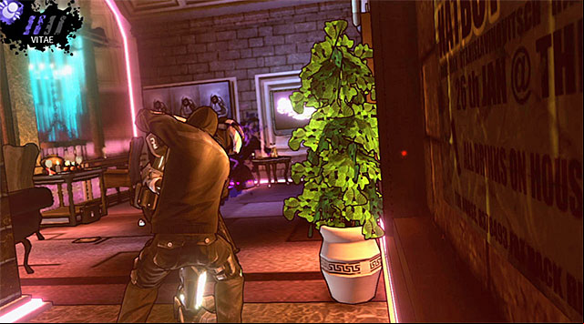 A hunter patrolling the right balcony - The Hole - ruined club - Chapter 4 - DARK - Game Guide and Walkthrough
