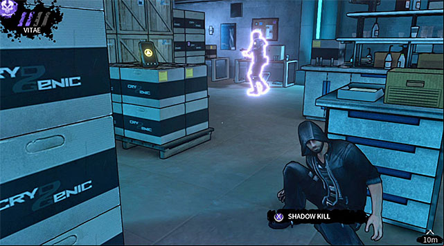An armored hunter patrolling the center of the room - Cryogenic - warehouse - Chapter 5 - DARK - Game Guide and Walkthrough