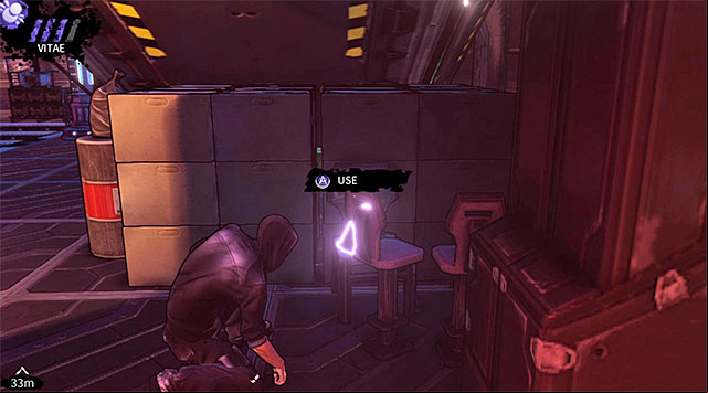 The last thing to do in the canteen is to pick up a secret object - the PDA (200 experience points) youre looking for is hidden under the stairs used before to get to the upper balconies (screen above) - M17 Base - canteen - Chapter 6 - DARK - Game Guide and Walkthrough