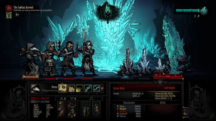 Starting team - Crusader, Highwayman, Vestal and Plague Doctor - performs equally well during The Endless Harvest. - Darkest Dungeon The Color of Madness: Selection of Party - Farmstead - Darkest Dungeon Game Guide & Walkthrough
