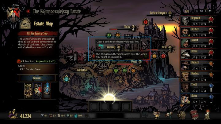 Whether you can meet the boss can be checked on the world map - next to the name of the location should appear ahead of a monster. - Darkest Dungeon The Color of Madness: How to beat Thing from the Stars? - Bosses - Darkest Dungeon Game Guide & Walkthrough