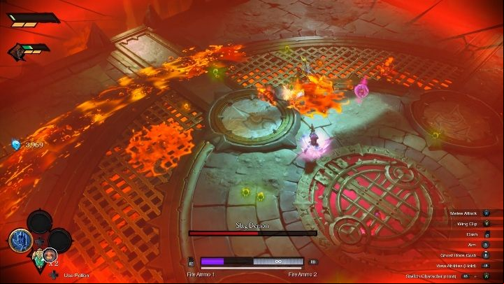 Another attack that is easy to avoid is the line of fire left by the boss - Slag Demon - Chapter 2 | Boss in Darksiders Genesis - Bosses and mini-bosses - Darksiders Genesis Guide