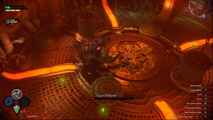 To protect against the attacks, you can hide behind columns and try to approach the boss from behind - Legion Boltspitter - Chapter 3 | Boss in Darksiders Genesis - Bosses and mini-bosses - Darksiders Genesis Guide