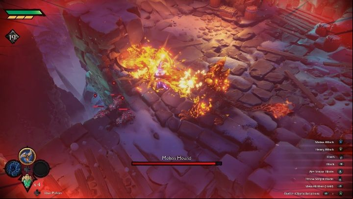 The bosss most spectacular attack is fire breathing - Molten Hound - Chapter 4 | Boss in Darksiders Genesis - Bosses and mini-bosses - Darksiders Genesis Guide