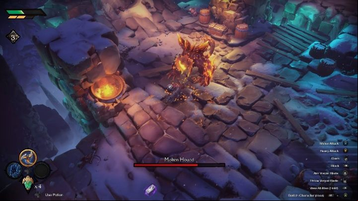 One of the most difficult attacks to dodge are jumps - Molten Hound - Chapter 4 | Boss in Darksiders Genesis - Bosses and mini-bosses - Darksiders Genesis Guide