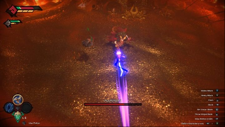 In the second phase, Mammon will turn his main attack into a laser - Mammon - Chapter 6 | Boss in Darksiders Genesis - Bosses and mini-bosses - Darksiders Genesis Guide