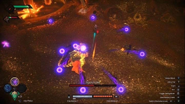 As for another attack, the boss will throw grenades around him - Mammon - Chapter 6 | Boss in Darksiders Genesis - Bosses and mini-bosses - Darksiders Genesis Guide