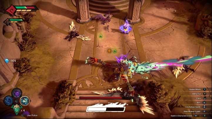 Grinner can trigger a beam of energy that has a huge range - Grinner - chapter 11 | Boss in Darksiders Genesis - Bosses and mini-bosses - Darksiders Genesis Guide