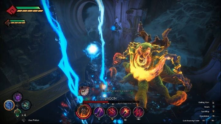 The boss can also create spheres that shoot electricity - Dagon - chapter 13 | Boss in Darksiders Genesis - Bosses and mini-bosses - Darksiders Genesis Guide