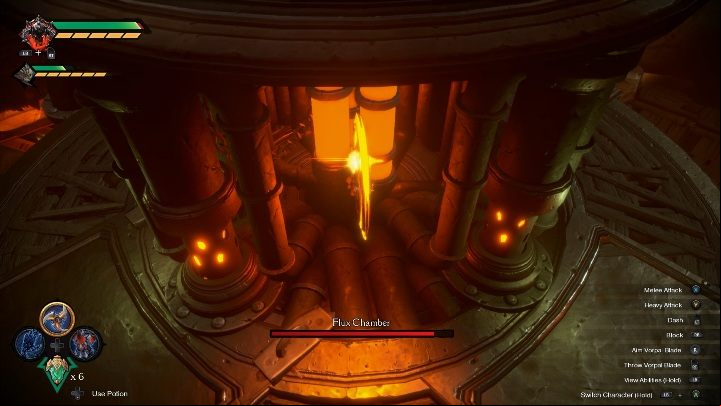 During the battle, the enemy spits out countless harmful substances - Flux Chamber - chapter 14 | Boss in Darksiders Genesis - Bosses and mini-bosses - Darksiders Genesis Guide