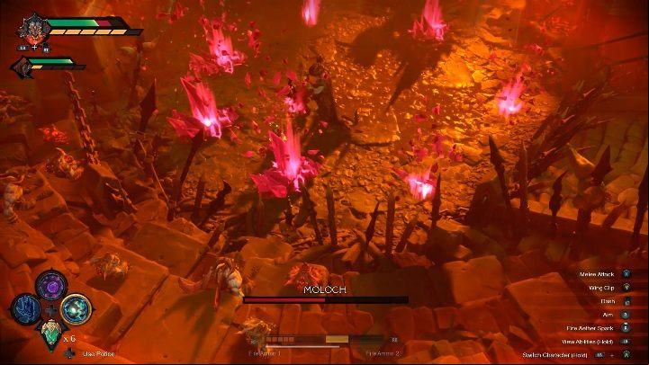 Hitting a rock deals you damage and makes an easy target for the boss - Moloch - chapter 16 | Boss in Darksiders Genesis - Bosses and mini-bosses - Darksiders Genesis Guide