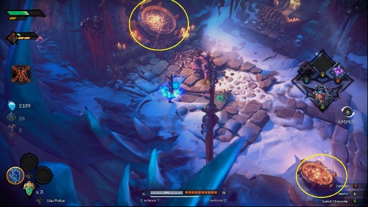 Setting fire to the last bonfire will open the way to the dungeon - How to get into the dungeon Chapter 4 in Darksiders Genesis? - Puzzles - Darksiders Genesis Guide