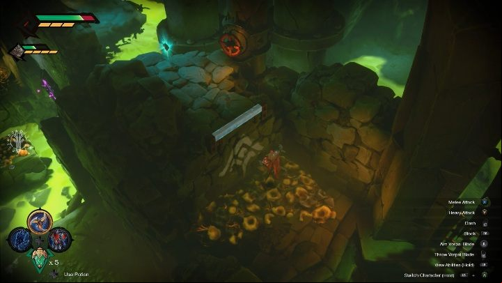 After that, you just need to jump on the rock and turn the valve - How to drain the poisonous water Chapter 8 in Darksiders Genesis? - Puzzles - Darksiders Genesis Guide