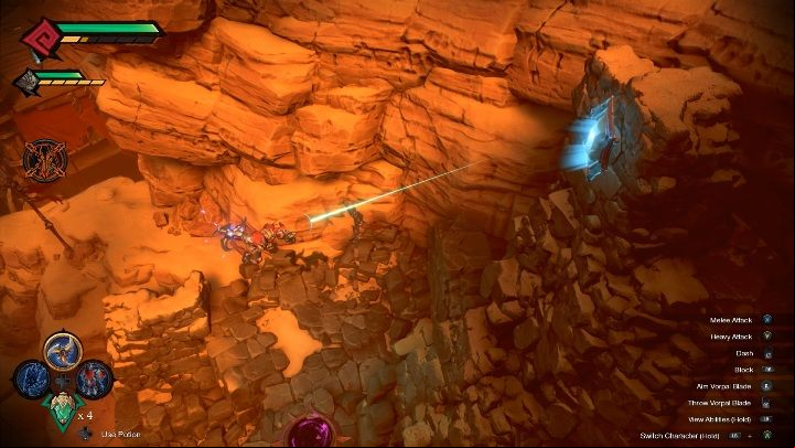 When you reach the desired height, hit the button located on the right side of the wall - How to get to the chest with a bonus Chapter 14 in Darksiders Genesis? - Puzzles - Darksiders Genesis Guide
