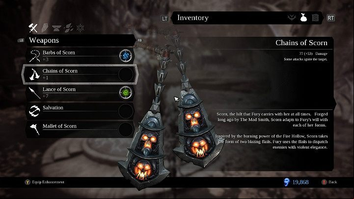 Chains of Scorn are the second weapon available in Darksiders 3 - you receive them after unlocking Flame Hollow - Weapons in Darksiders 3 - Game basics - Darksiders 3 Guide