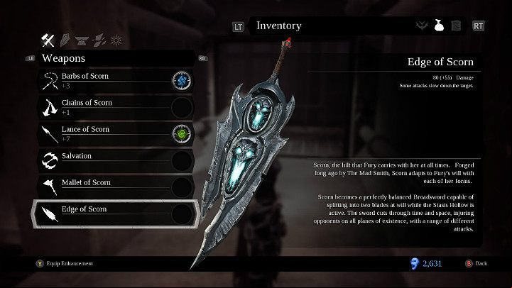 The Edge of Scorn is the first and only sword in the Furys assortment - Weapons in Darksiders 3 - Game basics - Darksiders 3 Guide