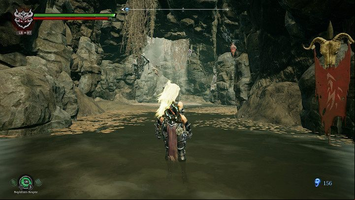 On the right side hangs a cocoon with a Lurcher Cluster - The drowned district | Darksiders 3 Walkthrough - Walkthrough - Darksiders 3 Guide