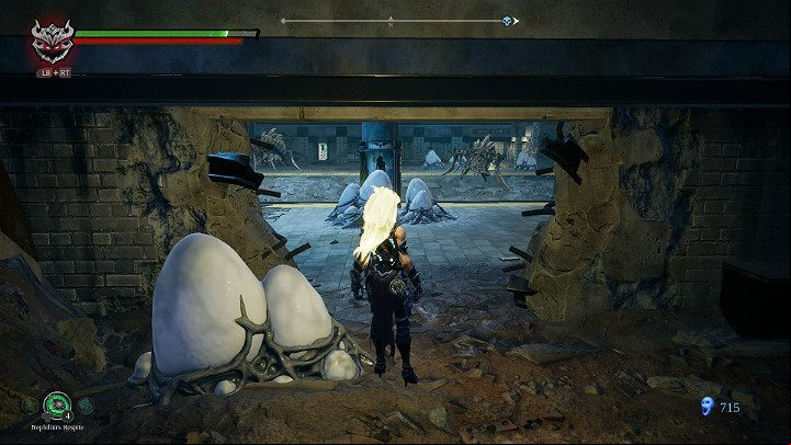After breaking the wall, you will get to the platform - Sunken Tracks | Darksiders 3 Walkthrough - Walkthrough - Darksiders 3 Guide