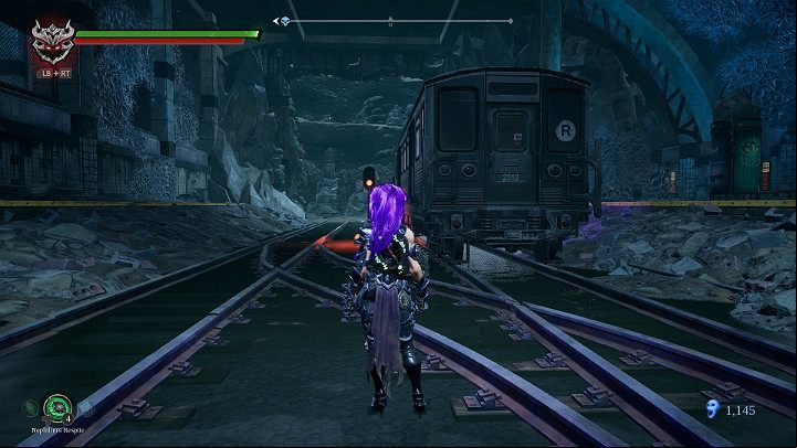 When you break all the boulders, the car will be able to move freely on the rails - Sunken Tracks | Darksiders 3 Walkthrough - Walkthrough - Darksiders 3 Guide
