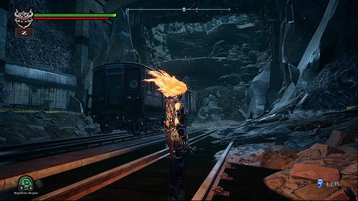 Hit the car to move it closer to the rock shelf - Sunken Tracks | Darksiders 3 Walkthrough - Walkthrough - Darksiders 3 Guide