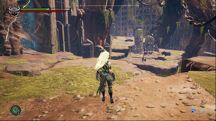 First go right, along the wall and jump over the gap to get one item - The way to The Scar | Darksiders 3 Walkthrough - Walkthrough - Darksiders 3 Guide