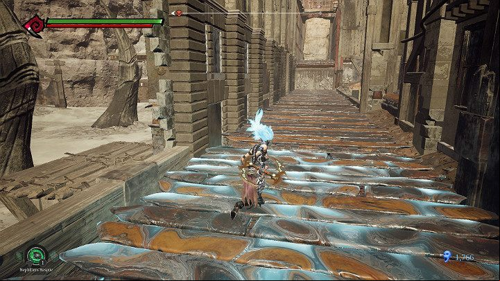 When you reach the conveyor belt, you must use the freezing essence to immobilize the mechanism - The Lowlands | Darksiders 3 Walkthrough - Walkthrough - Darksiders 3 Guide