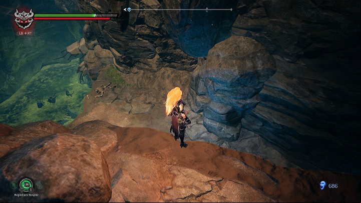 Look down and collect two items, then go back to the upper level - South End | Darksiders 3 Walkthrough - Walkthrough - Darksiders 3 Guide