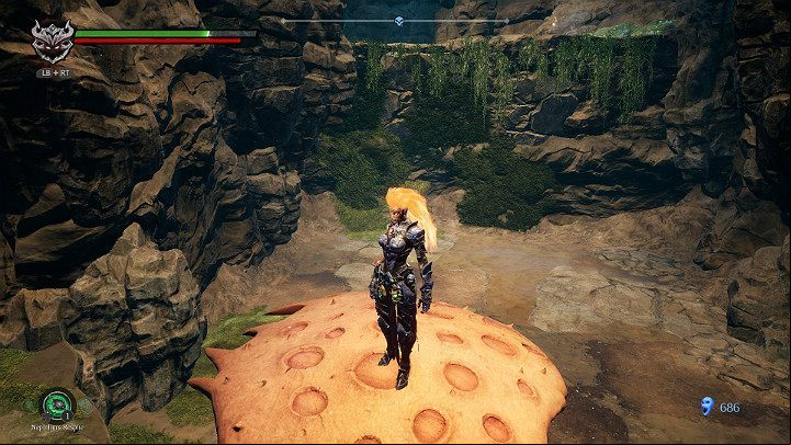 Jump on the creature, then jump up and press the appropriate button to execute a hard landing on its head - South End | Darksiders 3 Walkthrough - Walkthrough - Darksiders 3 Guide